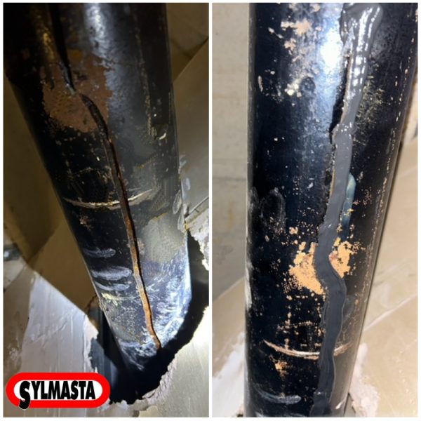 Hospital Cracked Cast Iron Downpipe Before After 800x800 Sylmasta