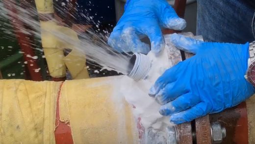 Online live leak pipe repair made using no clamp or wrapping to a 150mm steel pipe operating at 5 bar pressure