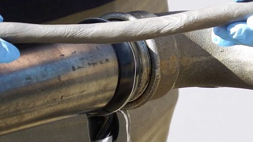 Leaking thread joint sealed using Superfast Steel Epoxy Putty and Wrap & Seal Pipe Burst Tape in a repair pressure resistant to 10 bar